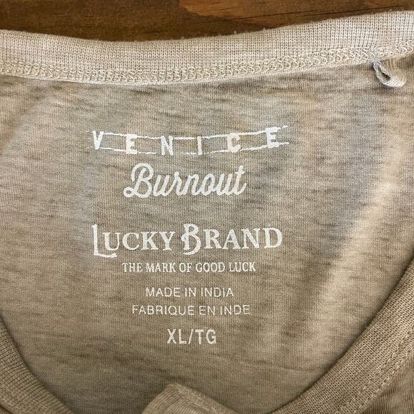 Lucky Brand Venice Burnout Cream Beige Tan Long Sleeve Henley T Shirt Men's XL - Picture 3 of 9